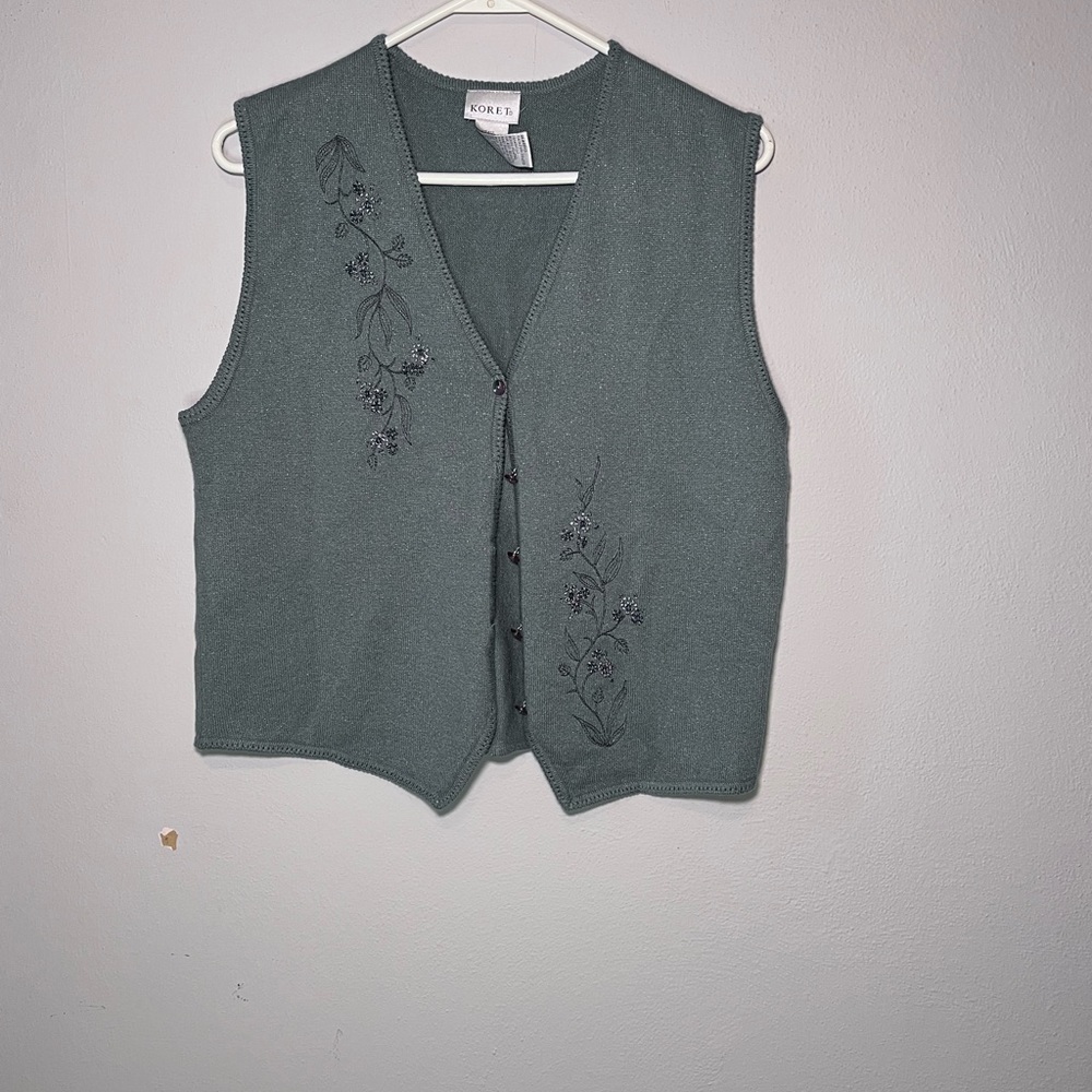 Blue Embroidered Button-Up sweater Vest